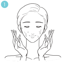 水、またはぬるま湯で、お顔全体を軽く濡らします。