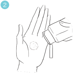 手にひらに適量（５００円玉大程度）を取り、泡立てずに肌にのせます。