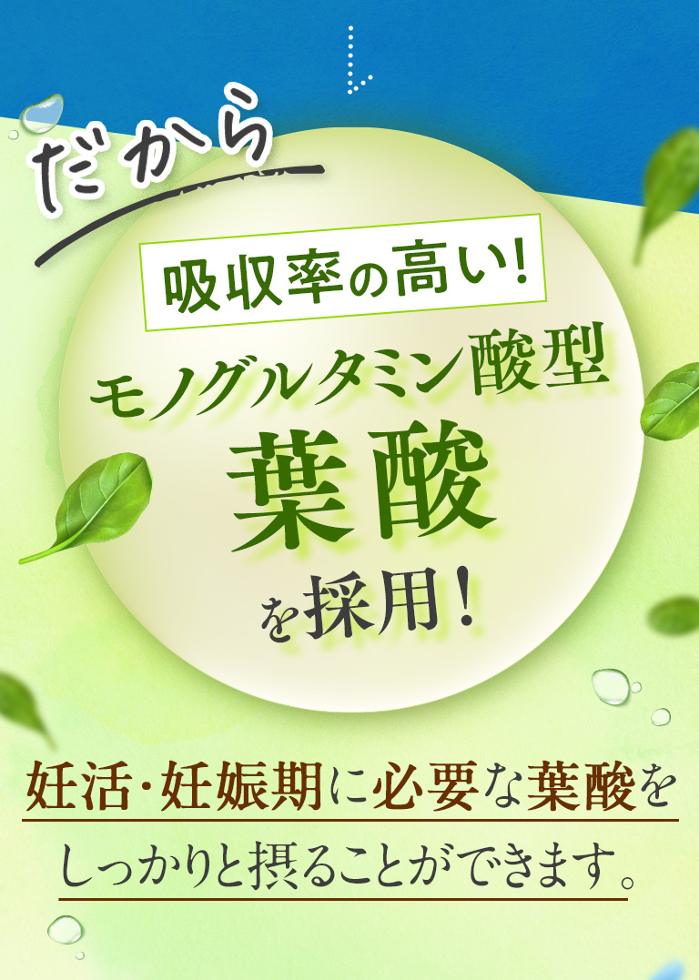 だから吸収率の高い！モノグルタミン酸型葉酸を採用！